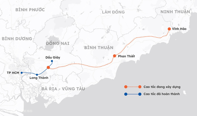 Cao tốc Dầu Giây _ Phan Thiết rút ngắn thời gian từ TP HCM đi TP Phan Thiết. Đồ họa: Khánh Hoàng